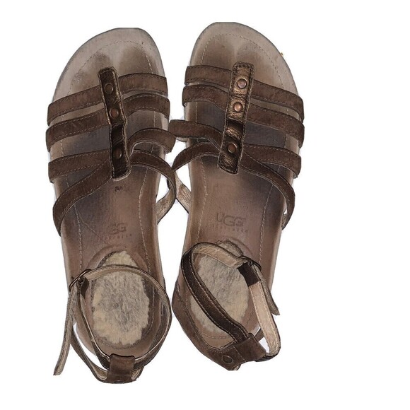 𝅺ugg Australia Brown Leather‎ Gladiator Sandals Size 8 - Picture 1 of 6